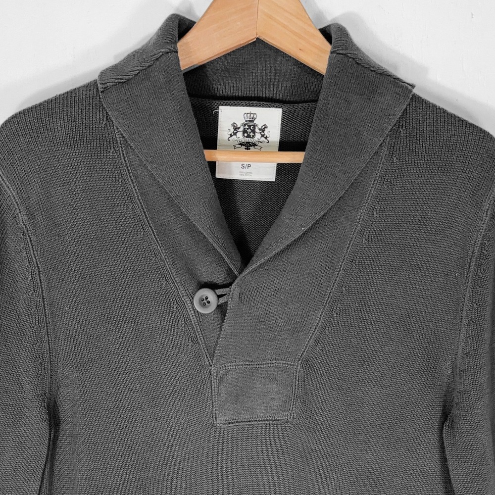 Express Gray Shawl Neck Button Pullover Sweater Mens S Heritage Quiet Luxury